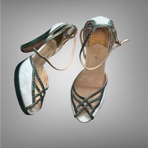 Elegant White and Green Women's Heels